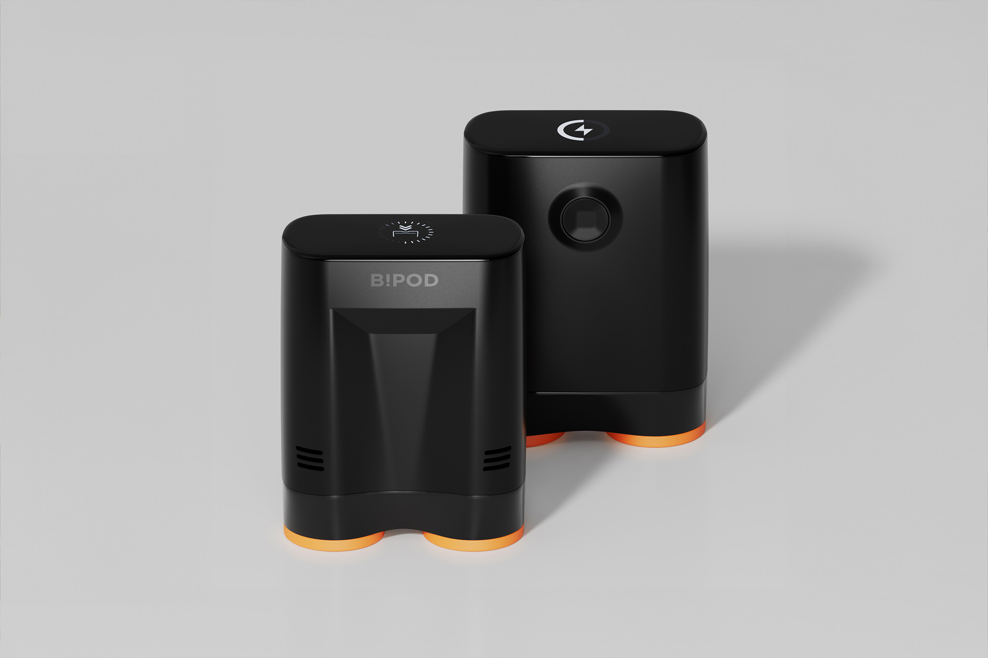 Droid compact vacuum device shown in a hero render with front and rear views
