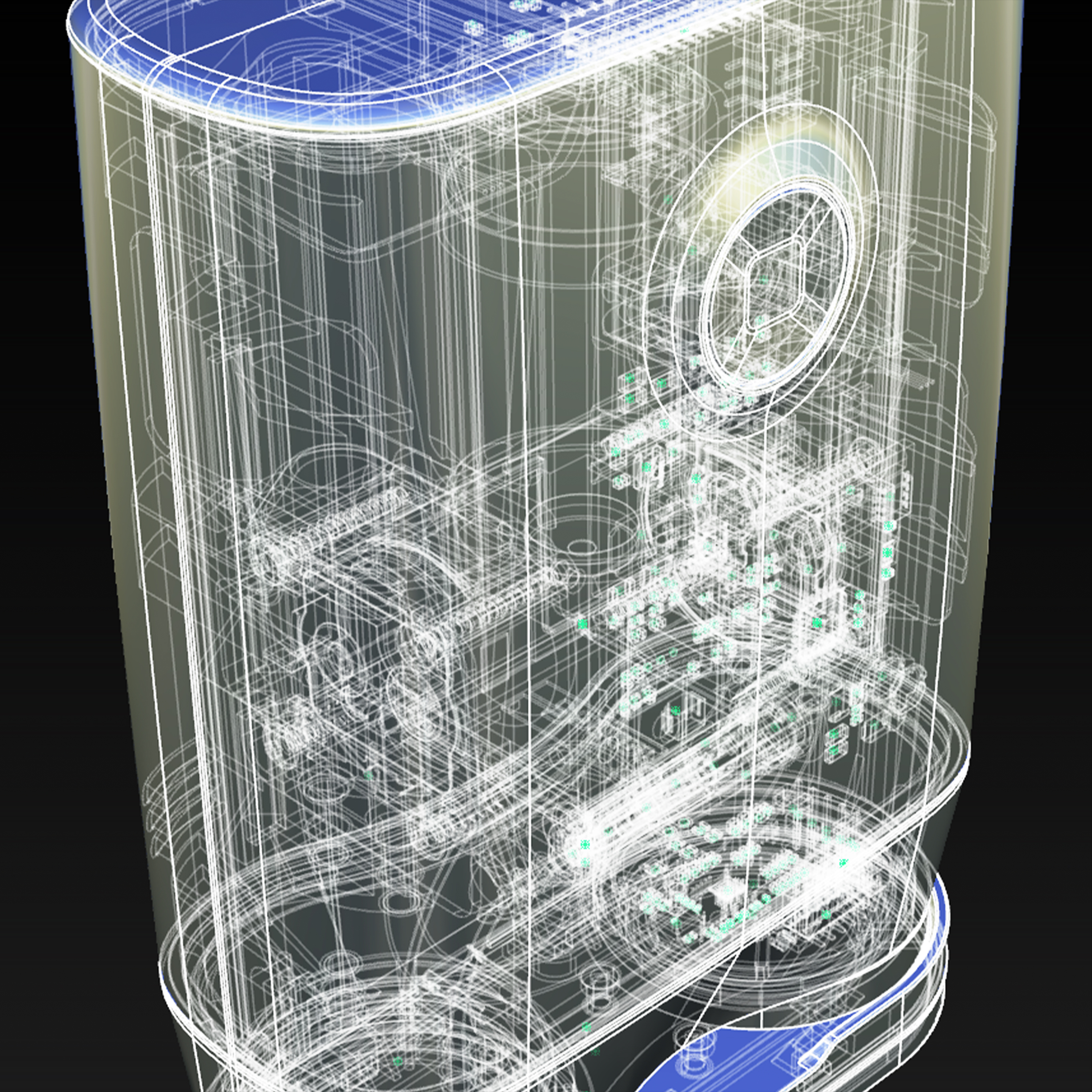 X-ray style view of the internal mechanism of the Droid compact vacuum device