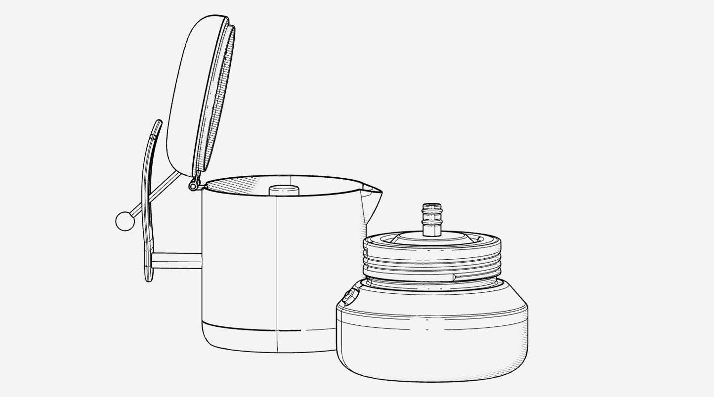 Side-view technical drawing of the Margot modular moka coffee maker
