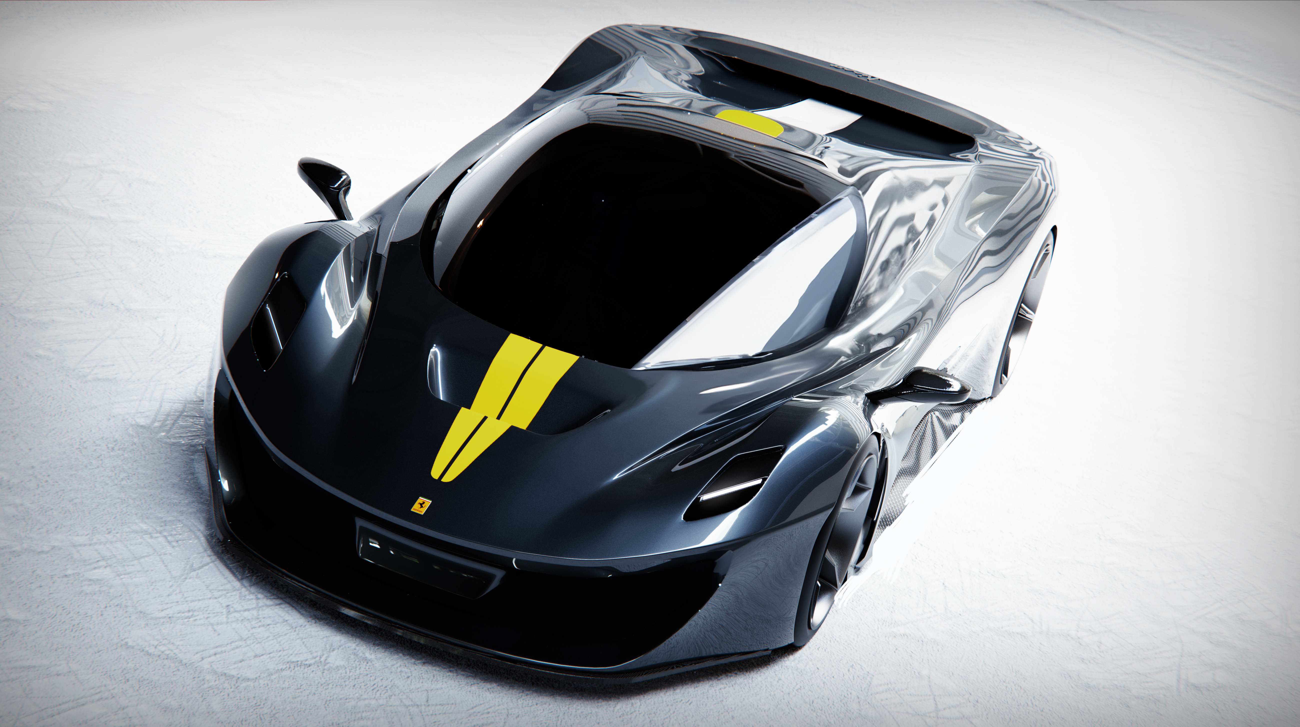 Digital front three-quarter visualization of the Ferrari Dino 806 GT concept