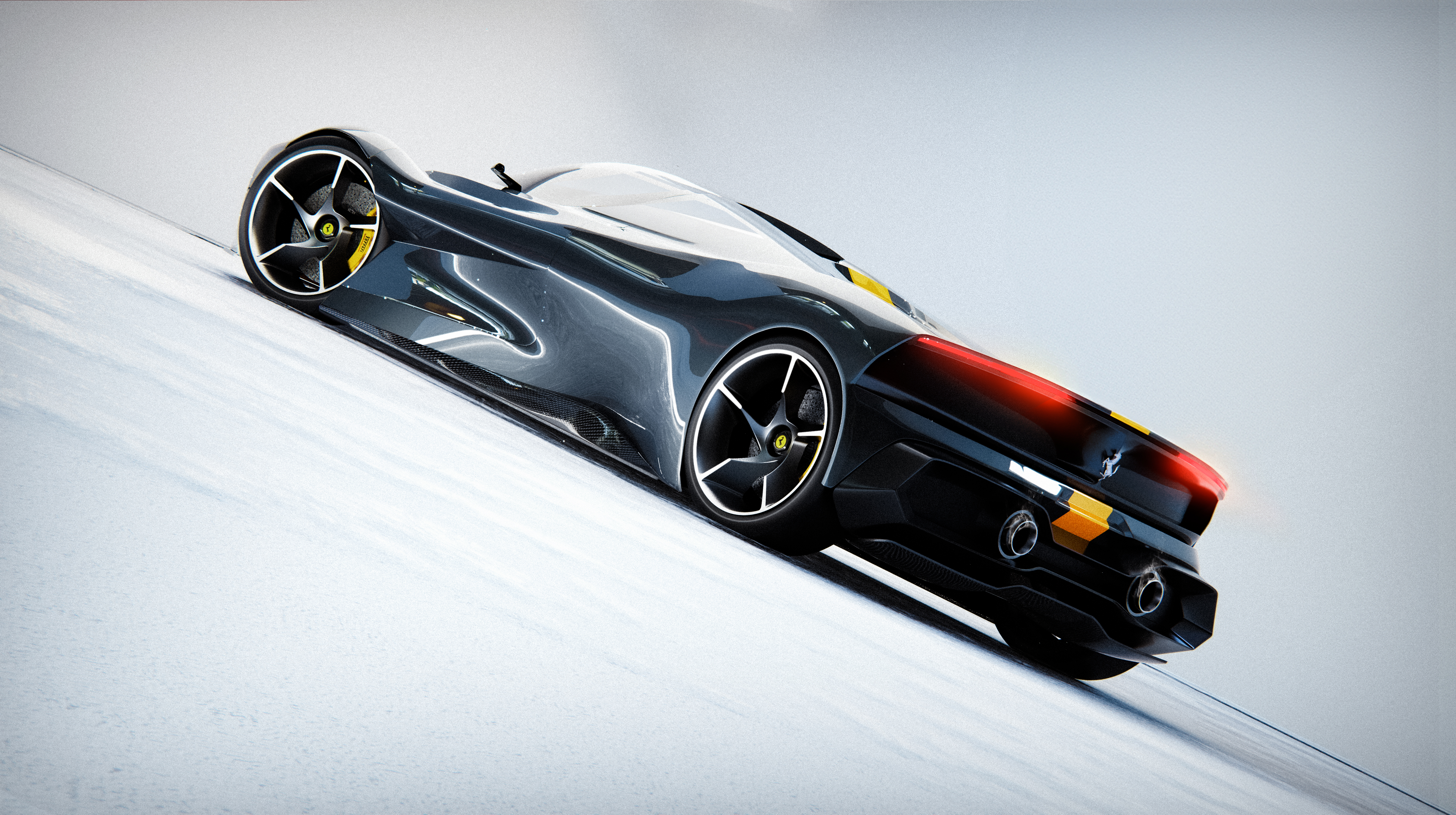 Rear three-quarter visualization of the Ferrari Dino 806 GT concept by Filippo Batavia