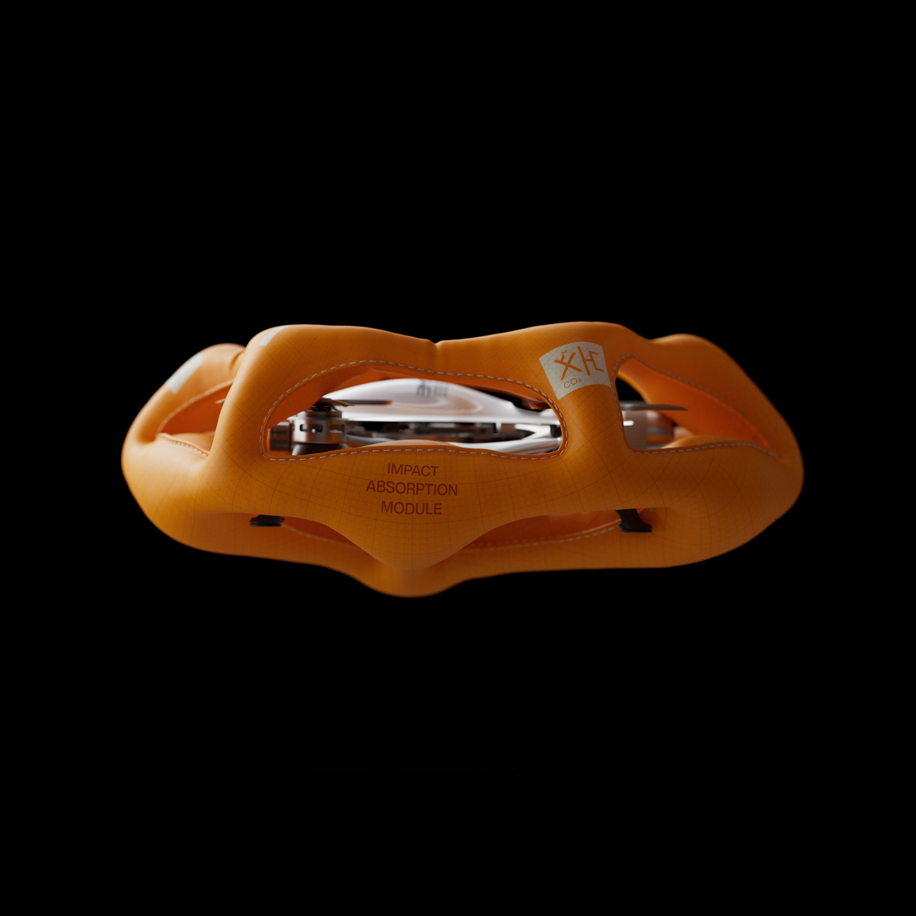 Side view of the inflatable impact absorption module surrounding the P11 Emeth drone