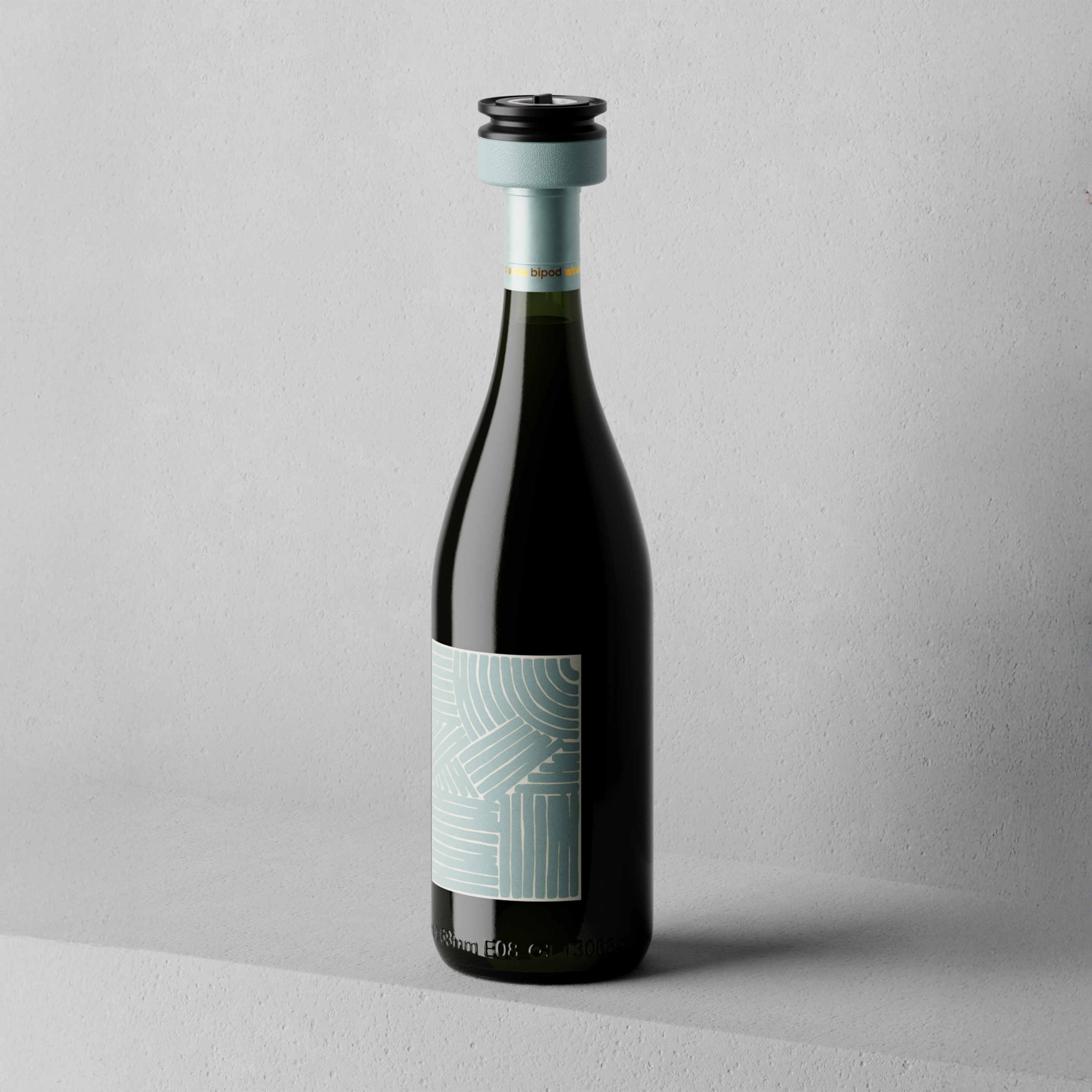 Studio render of a wine bottle sealed with a Kabuto preservation stopper