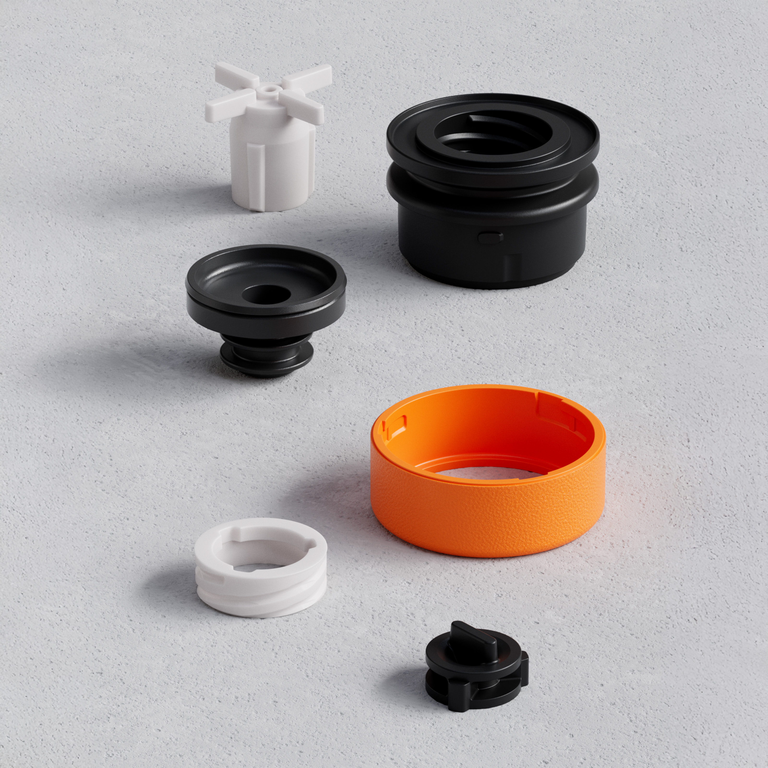 Exploded render showing the individual components of the Kabuto wine stopper