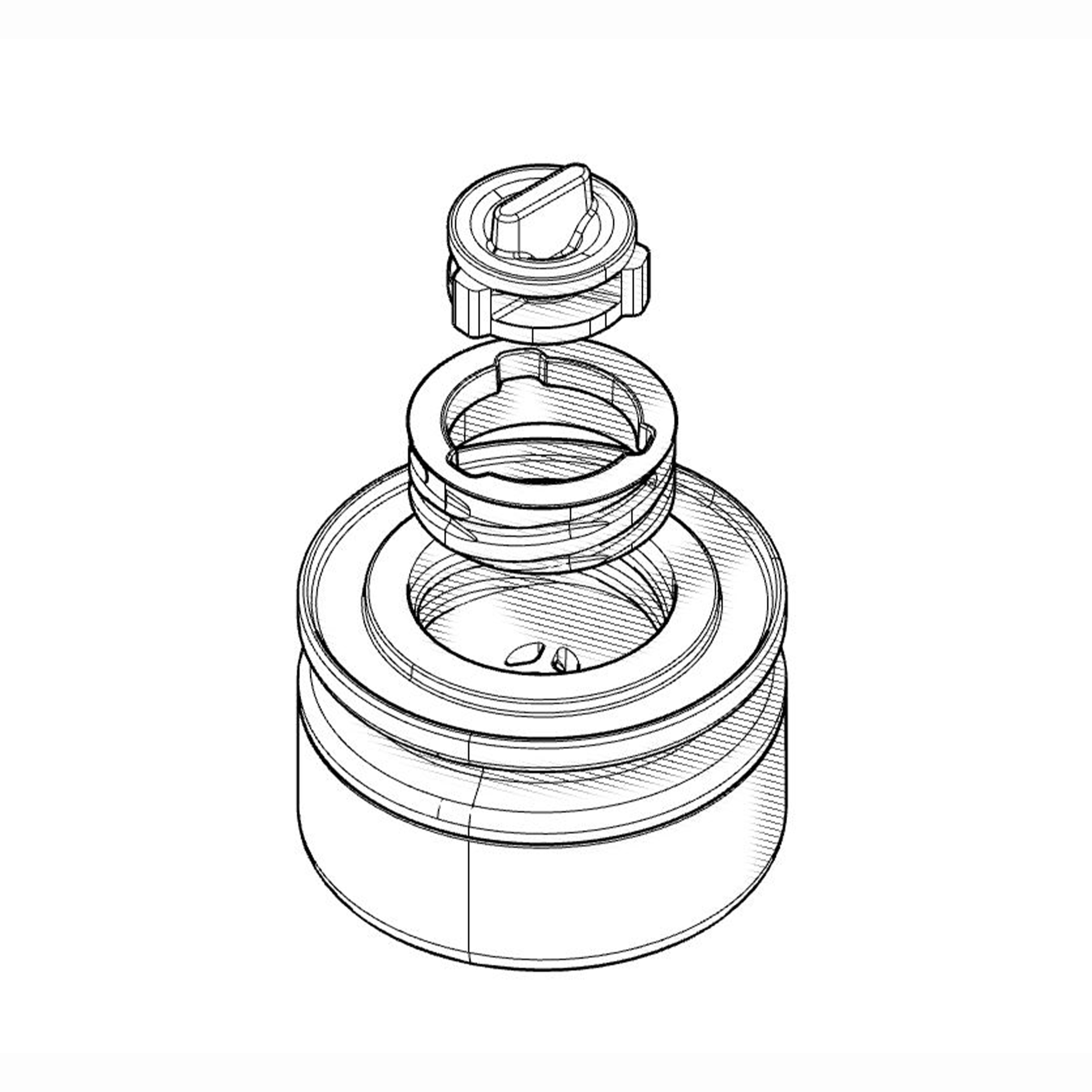 Exploded technical drawing of the Kabuto wine preservation stopper by Filippo Batavia