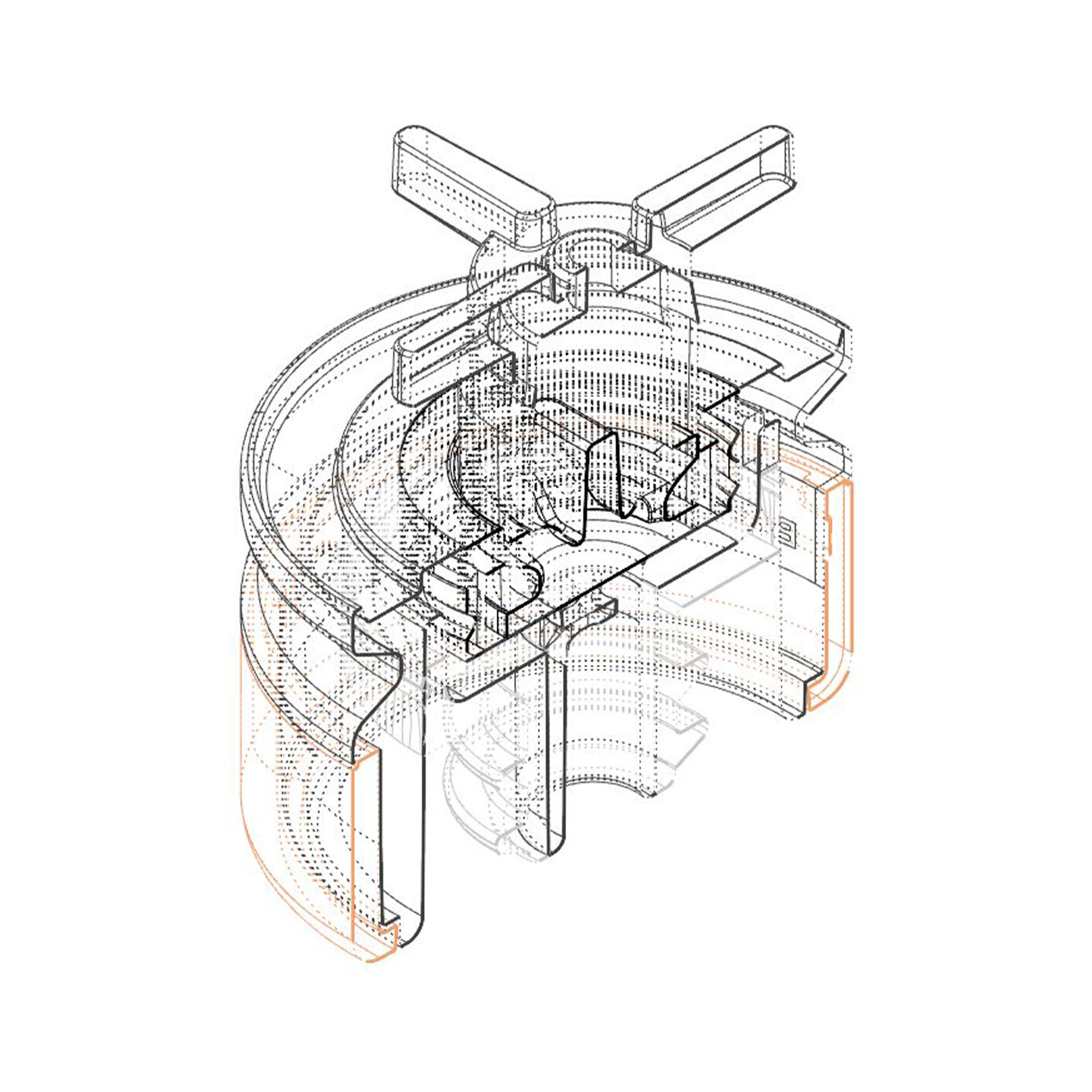 Transparent technical drawing of the internal components of the Kabuto wine stopper