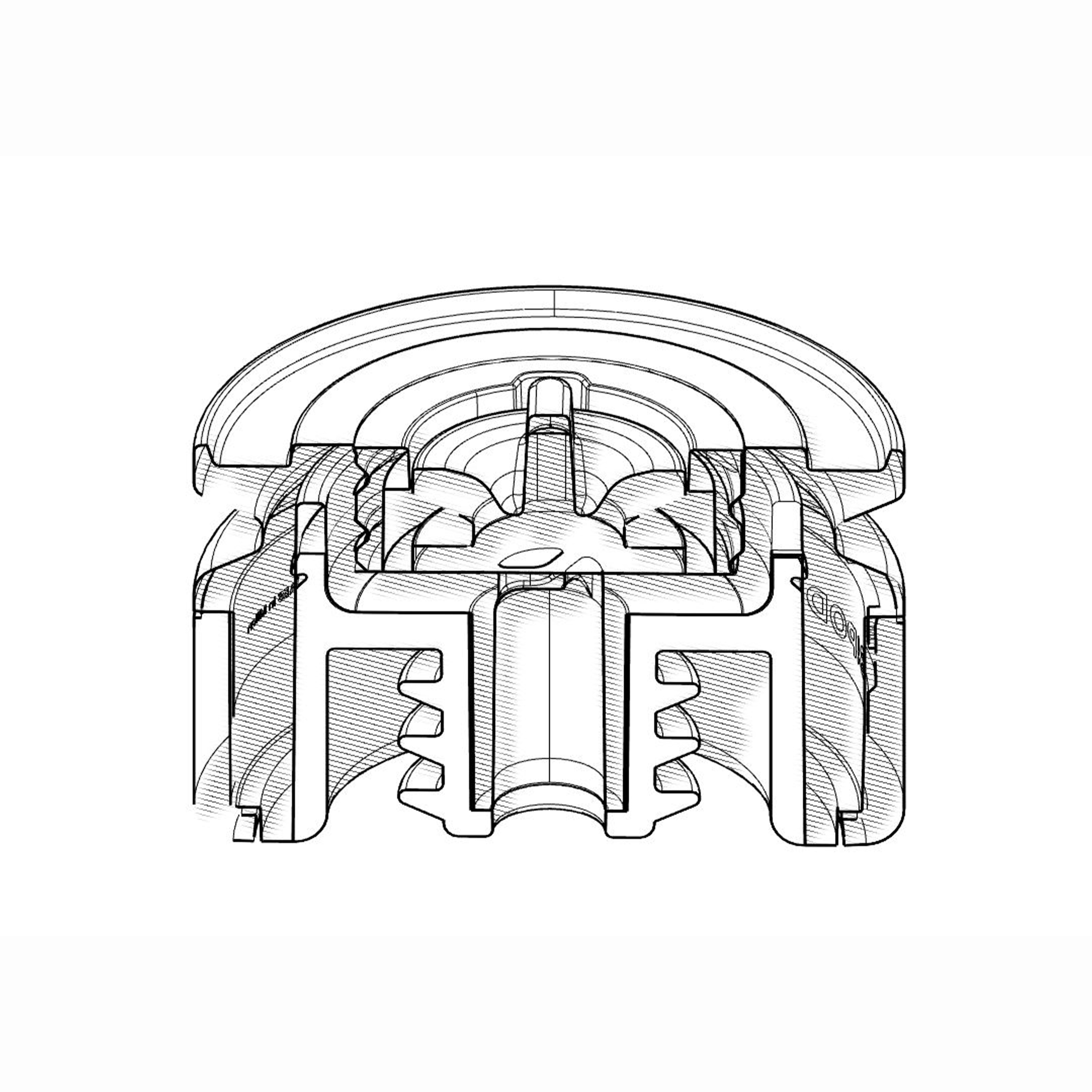 Sectional technical drawing showing the internal mechanism of the Kabuto stopper