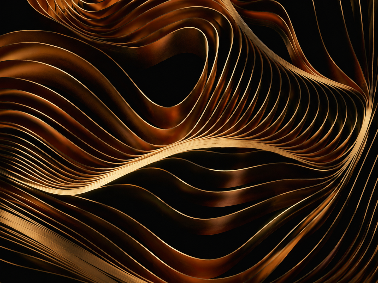 Variation of a gold ribbon generated through cymatic sound patterns