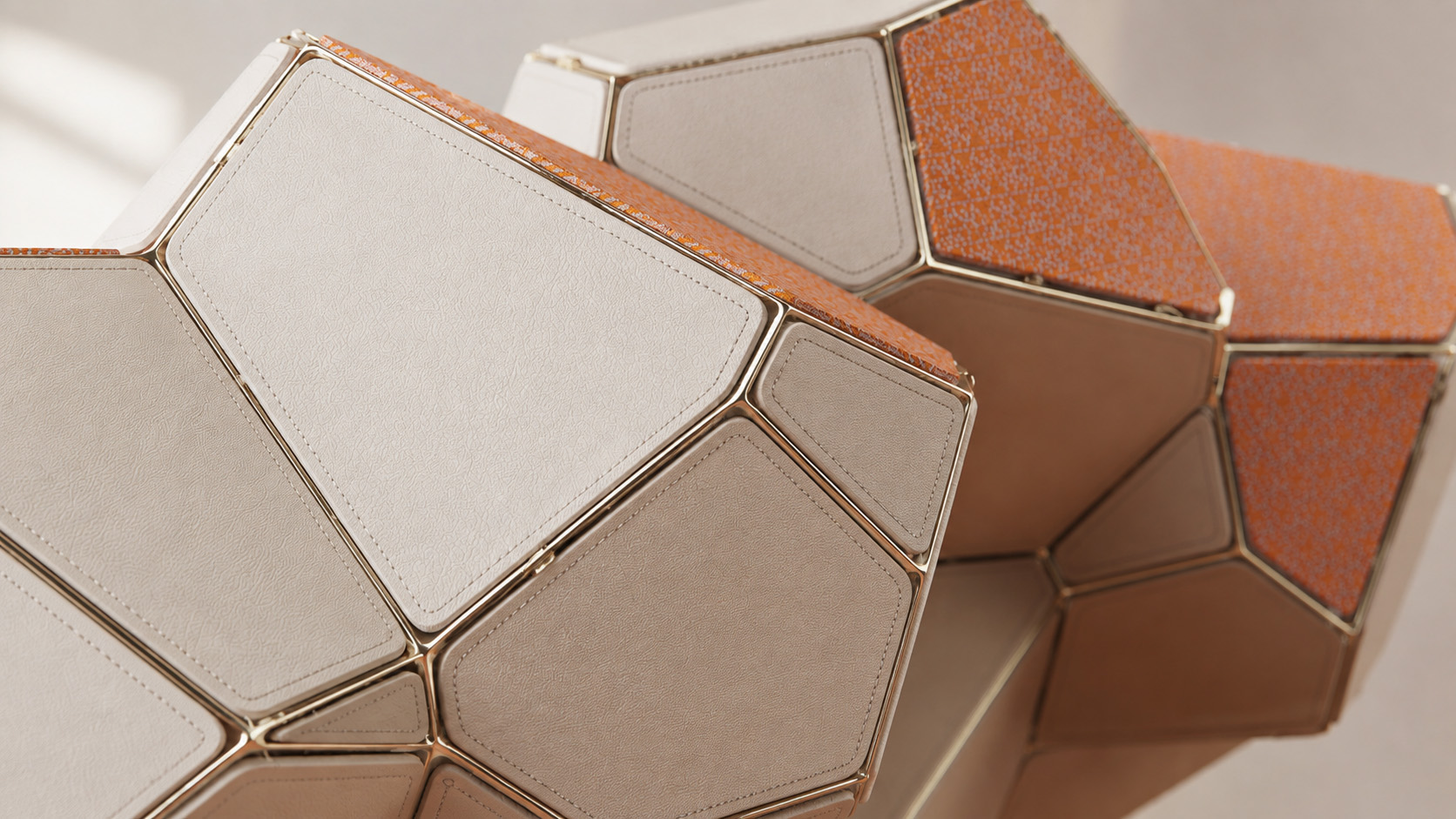 Cabinet with a brass skeletal structure developed through a Voronoi-based system