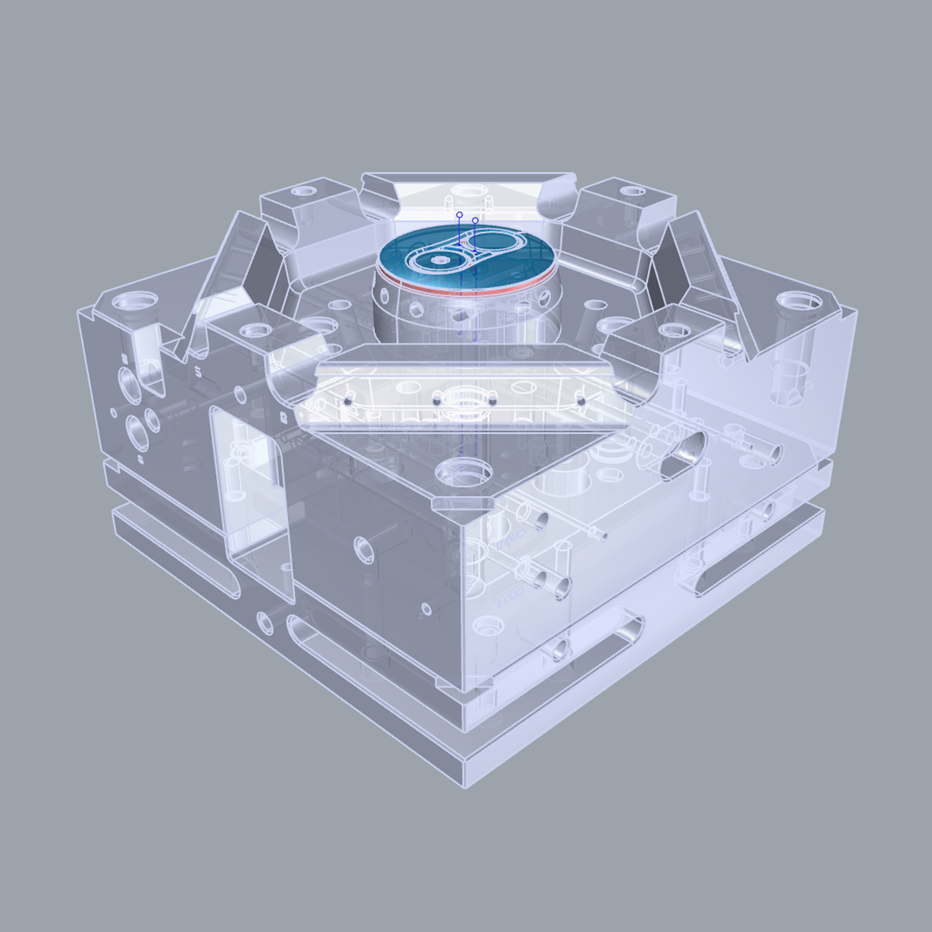 Transparent CAD visualization of the injection mold developed for a vacuum bowl lid