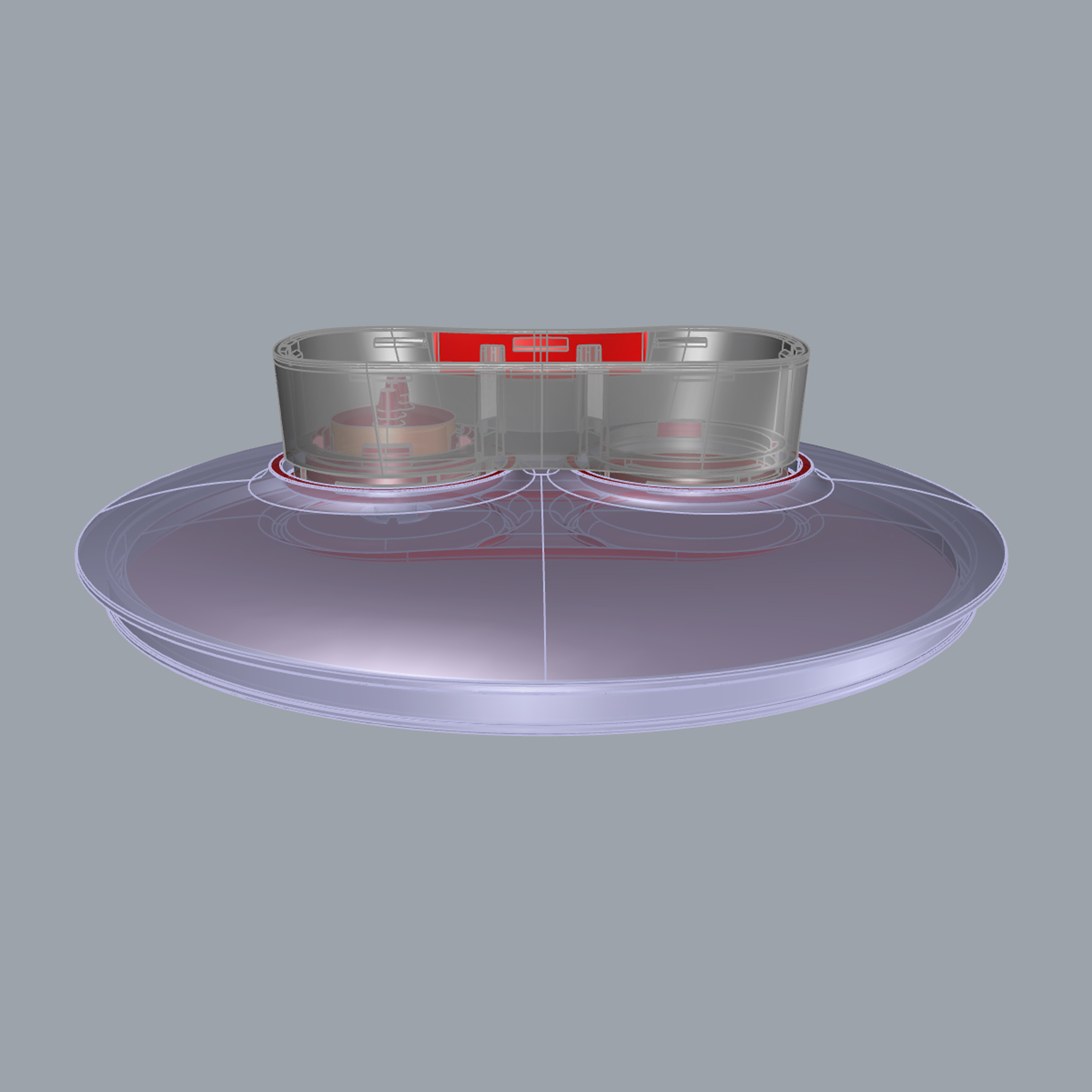 Transparent side CAD view showing the internal architecture of a vacuum bowl lid